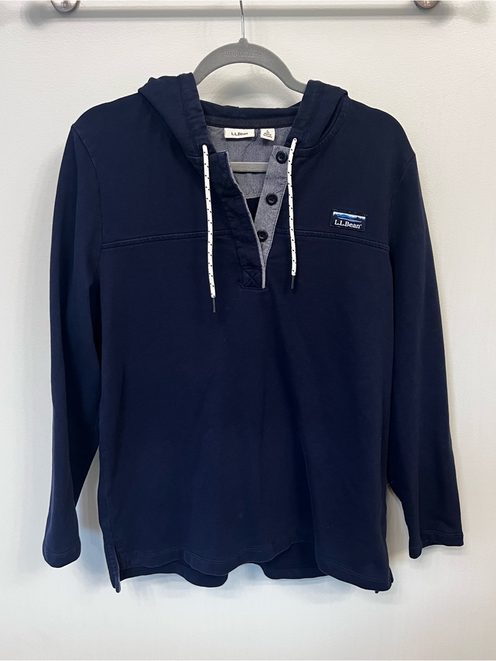 L.L.Bean Navy and Gray Henley Pullover Hoodie